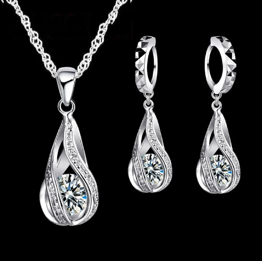 Ava 02 - Hot Water Drop CZ 925 Sterling Silver Jewelry Set