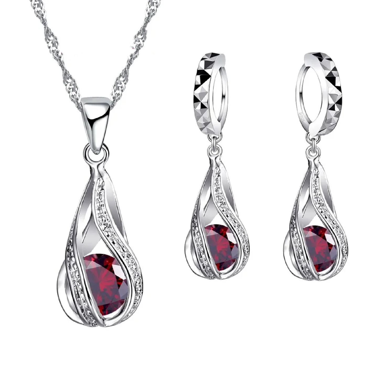 Ava 02 - Hot Water Drop CZ 925 Sterling Silver Jewelry Set