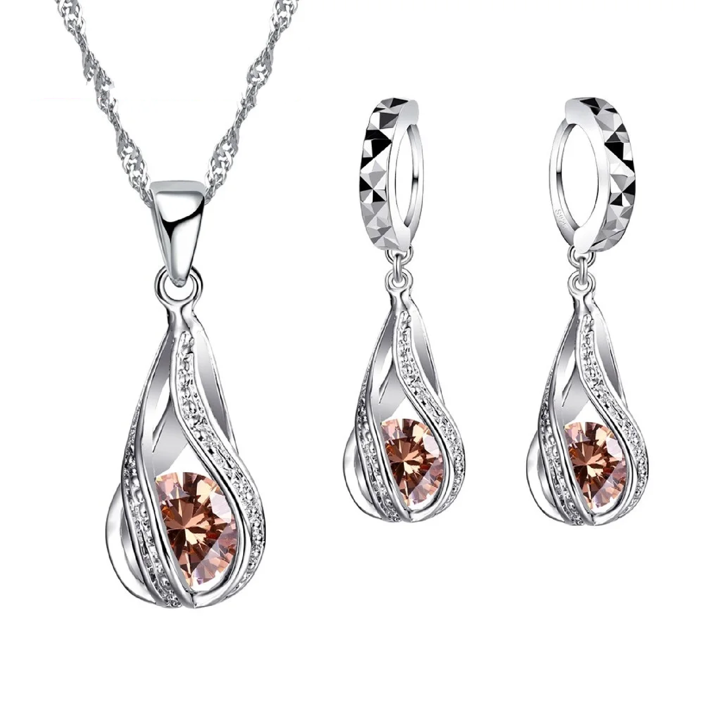 Ava 02 - Hot Water Drop CZ 925 Sterling Silver Jewelry Set