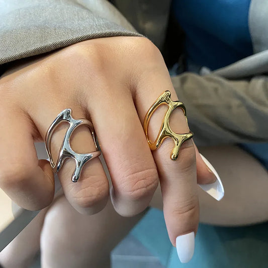 Lily 04 - Silver Color Trendy Vintage Elegant Irregular Adjustable Rings